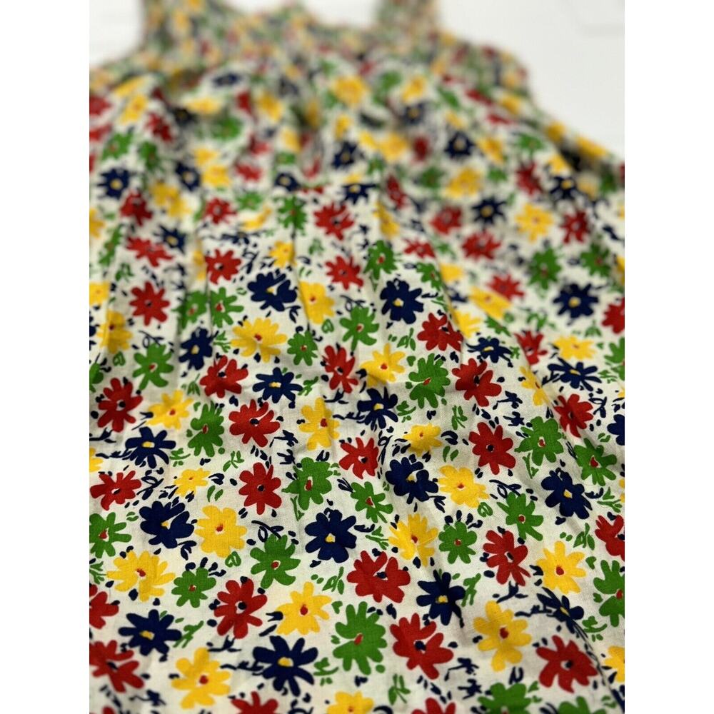 Vintage 1970s FRED ENGELMAN Smocked White Floral Poly Cotton Maxi Dress Sz M - Picture 2 of 7